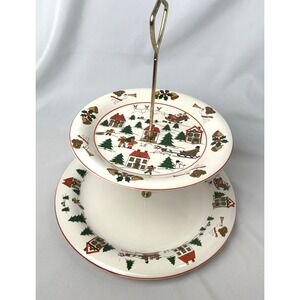 Jamestown China "The Joy of Christmas" 2 Tier Serving Tray Cookie Plate Vintage